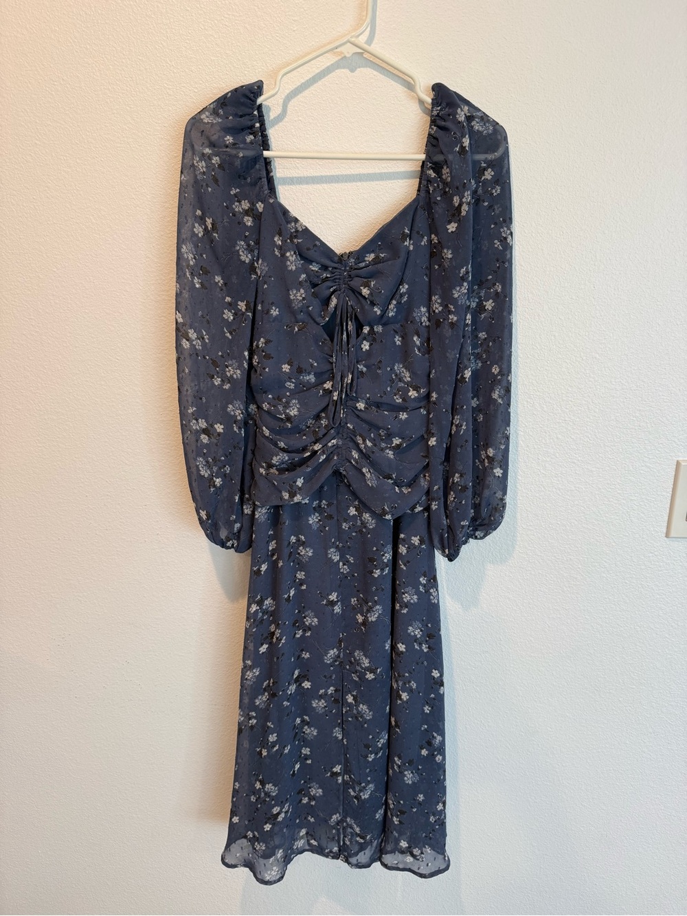 ASTR Blue Floral Tie-Front Midi Dress
